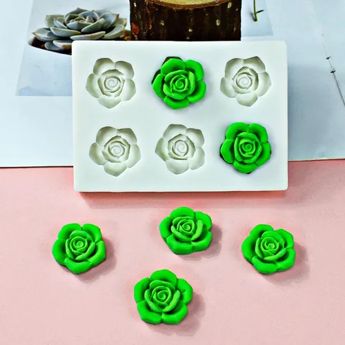 Miniatura 6 de Molde de silicona de flor de rosa de 6 cavidades, molde de chocolate para fondant, modelo de resina de arcilla, herramienta de decoración