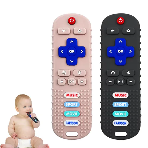 Miniatura 11 de Paquete de 2 mordedores con forma de control remoto para bebé, juguete para bebés, control remoto de TV, juguetes de dentición con control remoto