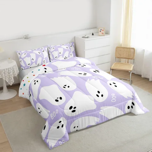 Miniatura 6 de Castle Fairy Juego de edredón de cama con temática de Halloween, tamaño Queen, juego de ropa de cama de microfibra súper suave estilo caricatura