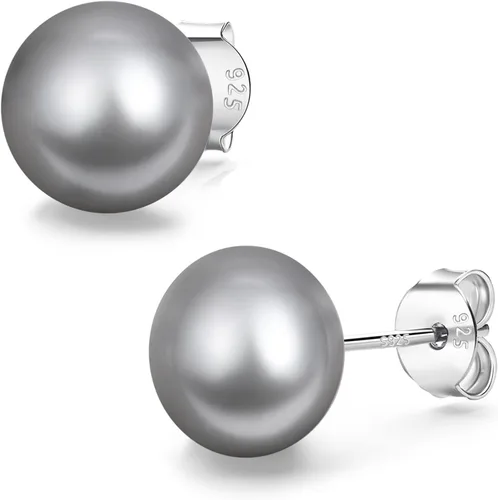 Miniatura 18 de YAMI Black/Grey/White Pearl Earrings, Real Cultured Pearl, 925 Sterling Silver Stud Earrings Plated with 18K Gold, Classic & Elegant Jewelry Gifts