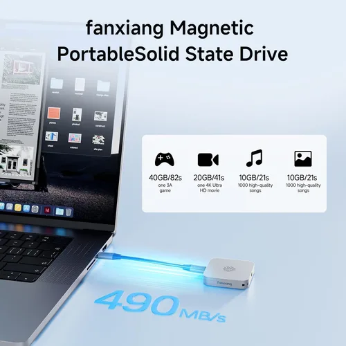 Miniatura 3 de fanxiang SSD portátil magnético de 1 TB, SSD externo con USB 3.2 Gen 1 tipo C y anillo magnético, almacenamiento compacto para iPhone 16/15