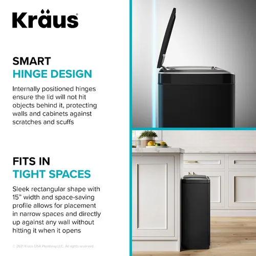 Miniatura 10 de Kraus GarbagePro Bote de basura rectangular de 13 galones manos libres con sensor de movimiento operado por batería en acabado negro mate con tapa