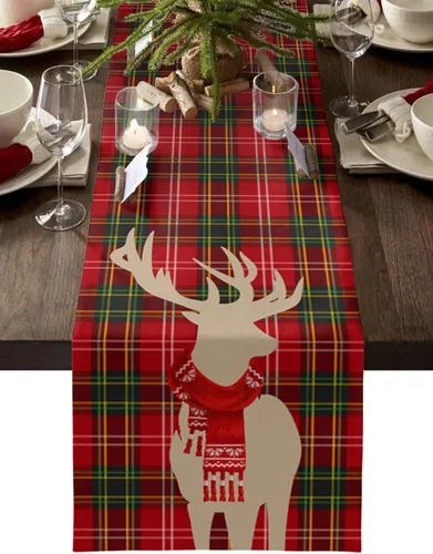 Miniatura 11 de Daleng Camino de mesa de árbol de búfalo de Navidad de 13 x 36 pulgadas, bufandas antideslizantes para decoraciones, fiestas, cenas y reuniones, 1
