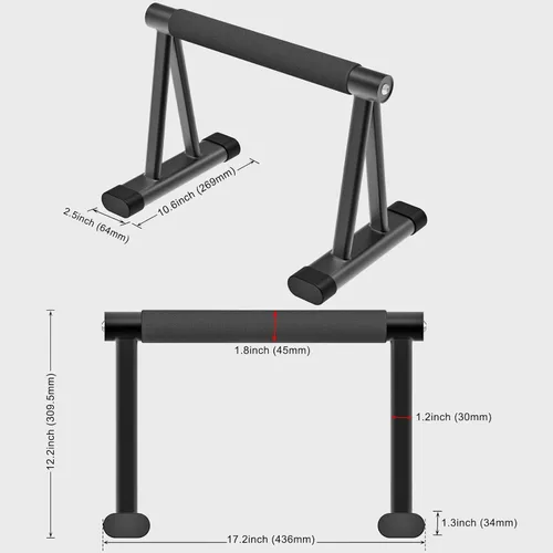 Miniatura 7 de Dolibest Push Up Bar, 12'' High Parallettes Bars with 8 Rubber Feet & Foam Handle, Dip Bars with Stable Triangle Base for Calisthenics, Handstand