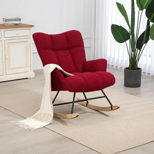 Miniatura 7 de SAETSFEG Mecedora de Guardería Teddy Tapizada Silla Mecedora Deslizante Silla de Acento Mecedora Asiento Acolchado con Respaldo Alto Sillón Silla