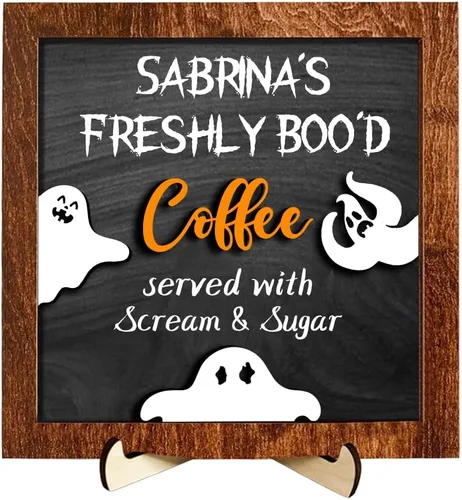 Miniatura 8 de Letrero personalizado de Freshly Boo D Coffee para Halloween, lindo letrero de madera de fantasma, letrero de boo, letrero divertido de Halloween