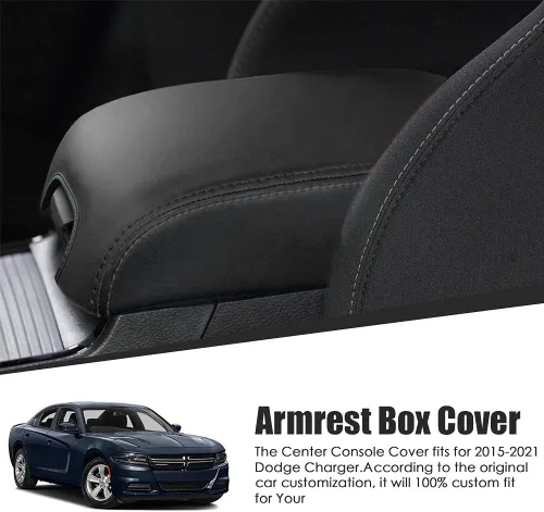 Miniatura 7 de sportuli Funda de cuero antiarañazos para reposabrazos de repuesto para Dodge Charger Chrysler 300 300C 2011-2023 2024 (costuras negras)