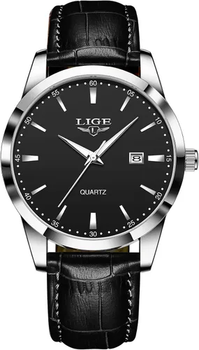 Miniatura 13 de LIGE Relojes para hombre impermeable analógico vestido vintage cronógrafo analógico casual cuero acero inoxidable movimiento de cuarzo único retro