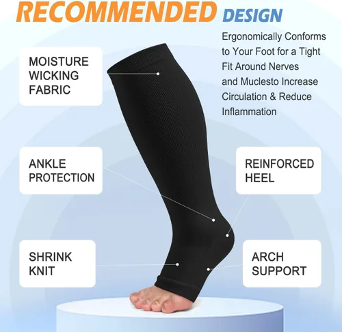 Miniatura 4 de Paquete de 3 calcetines de compresión de cobre para mujeres y hombres, 20-30 mmHg con punta abierta hasta la rodilla, medias altas para soporte