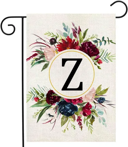 Miniatura 30 de Banderas de jardín con monograma de letra P, bandera de jardín de verano de 12 x 18 pulgadas, banderas florales de doble cara para patio, bandera