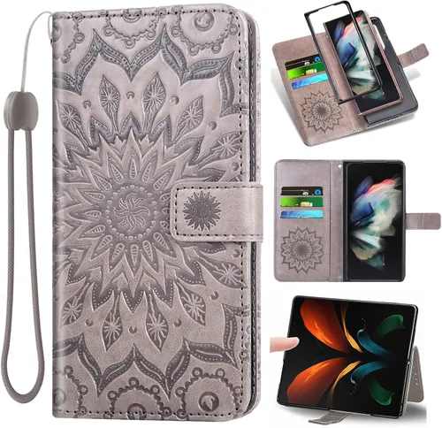 Miniatura 9 de Asuwish Funda de teléfono para Samsung Galaxy Z Fold 4 5G 2022 cartera y girasol de cuero delgado con tapa para tarjetero, accesorios para celda