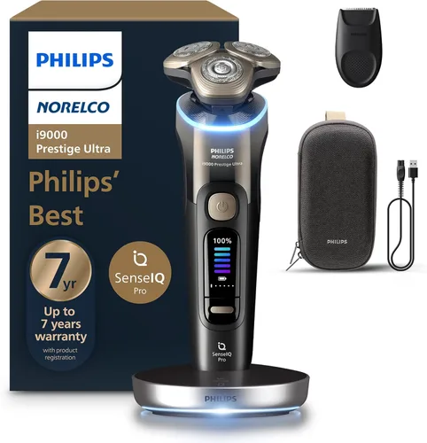 Philips Norelco Shaver i9000 Prestige Ultra, afeitadora eléctrica en seco y húmedo, degradado negro, tecnología SenseIQ Pro, sistema de triple