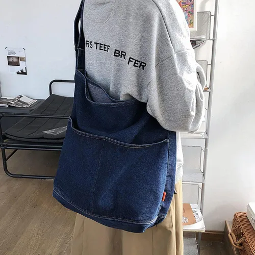 Miniatura 2 de ROUROU Bolso de hombro de mezclilla para mujer bolso de mano estilo hobo casual bolso cruzado retro bolso de gran capacidad