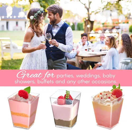Miniatura 4 de Zezzxu - Paquete de 100 mini tazas de postre de plástico transparente de 5 onzas con cucharas, tazas de postre reutilizables para probar aperitivos