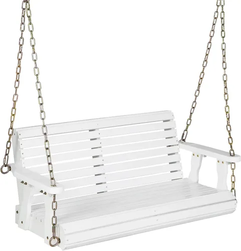 Miniatura 10 de Giantex Columpio de madera para porche de 2 asientos, sillas oscilantes para exteriores con cadenas colgantes, capacidad de peso de 600 libras