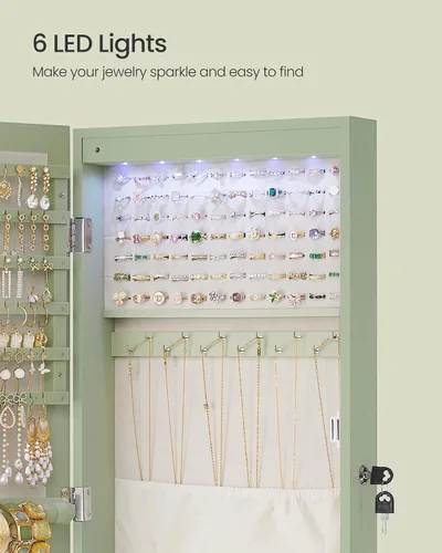 Miniatura 67 de Songmics - UJJC93W - Armario para joyas que se puede cerrar con llave, de montaje en pared o puerta, con espejo de 6 luces LED, para organización