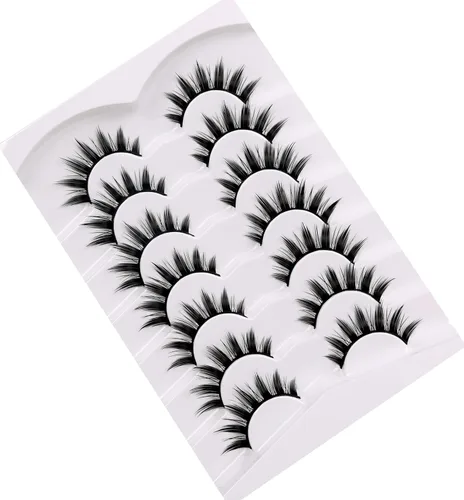 Miniatura 516 de Pooplunch - Pestañas postizas finas de visón sintético, estilo ojo de gato, naturales, cruzadas, tipo racimo, efecto 8D de volumen, tiras