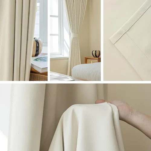 Miniatura 2 de MUMFAS - Cortina de Pliegue con Enganche, Crema Beige, 52" de ancho x 63" de largo, 50% Opaca, Aislamiento Térmico, Cortina de Puerta de Patio