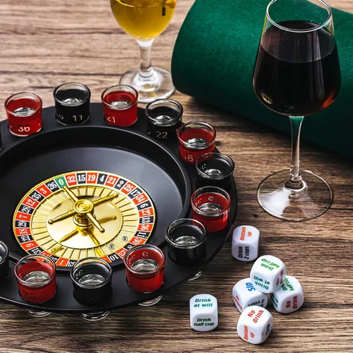Miniatura 5 de Hiboom Juego de ruleta de vaso de chupito y juego de dados para beber, 16 vasos y 2 bolas para adultos, reuniones familiares, bares, suministros