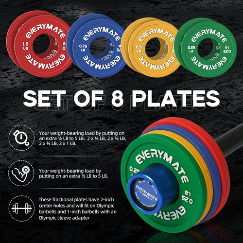 Miniatura 3 de EVERYMATE Juego de 8 placas de peso fraccionarias de goma, par de placas de peso de 0.25 libras, 0.5 libras, 0.75 libras, 1 libra para pesas