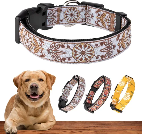 Miniatura 12 de Collar amarillo para perros pequeños, medianos y grandes - Algodón resistente, duradero, ajustable, collar fuerte y resistente - Ideal