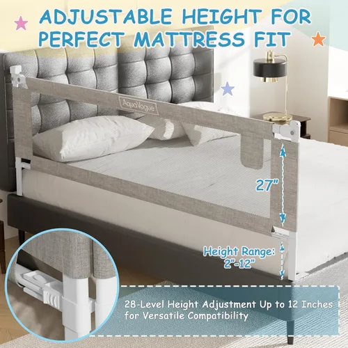 Miniatura 5 de Paquete de 3 rieles de cama tamaño Queen para niños pequeños, protector de riel de cama de bebé ajustable en altura especialmente diseñado