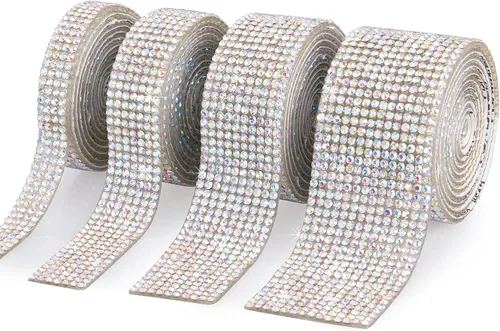 Miniatura 9 de 4 rollos de cinta de cristal de diamantes de imitación autoadhesiva, calcomanía de decoración brillante con diamantes de imitación de 0.079 pulgadas