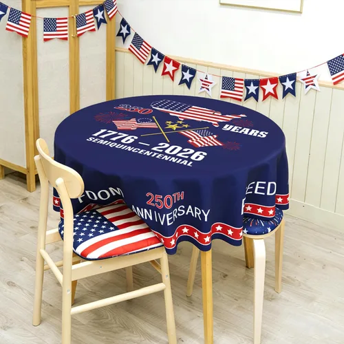 Miniatura 3 de Mantel de 250 aniversario de Estados Unidos de 60 pulgadas, redondo, 4 de julio, mantel patriótico para el Día de los Caídos, 250 años de libertad