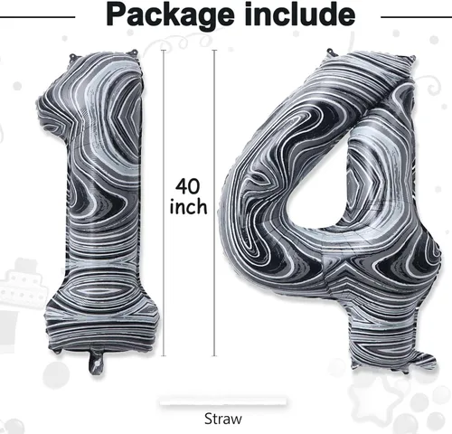 Miniatura 3 de Globos gigantes de papel de aluminio de mármol negro de 40 pulgadas, globos gigantes de helio del número 14 o 41 para decoraciones de cumpleaños
