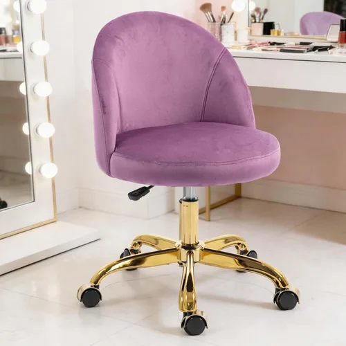 Miniatura 11 de Silla de tocador negra y dorada con respaldo, silla pequeña para tocador, sillas de maquillaje giratorias de terciopelo y bonitas sillas déak