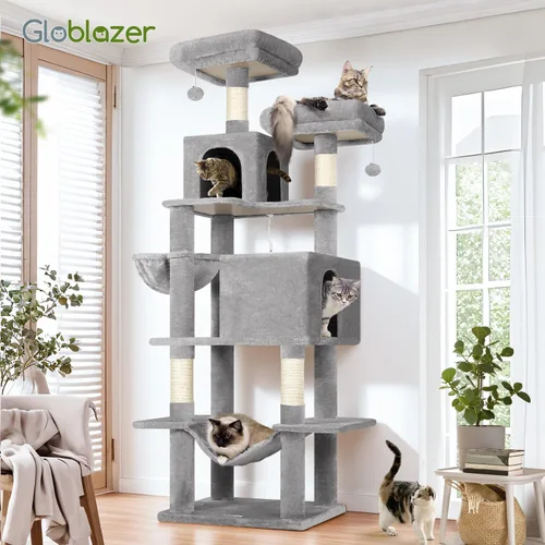 Miniatura 7 de Globlazer Torre de árbol para gatos, muebles para gatos de varios niveles extra altos de 76 pulgadas con cómodos condominios, hamaca y perchas