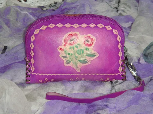Miniatura 2 de Genuine Leather Change Purse,wallet,Butterfly & Flower Coin Pouch, Wristlet and .Zipper