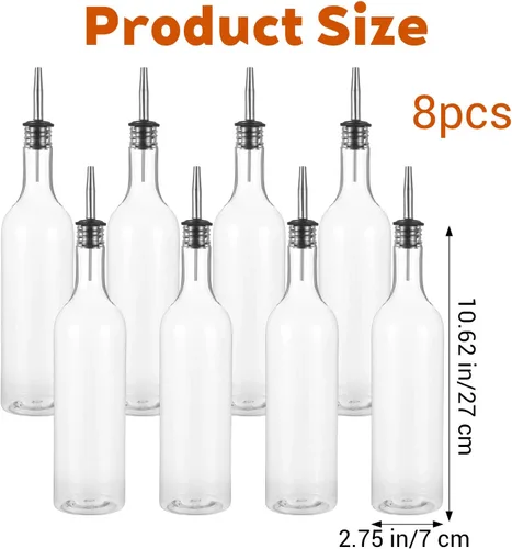 Miniatura 7 de 8 juegos de botellas de plástico de 25 onzas, botellas de jugo de jarabe de cuello largo con vertedor y tapas, recipiente de plástico a prueba