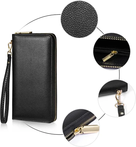 Miniatura 5 de Chelmon - Monedero para mujer de cuero genuino con bloqueo de señal RFID, para tarjetas de crédito