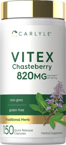 Carlyle Vitex - Suplemento de Chasteberry | 820 mg | 150 cápsulas | Vitex Agnus-Castus Fruit para mujeres | Sin OMG, sin gluten
