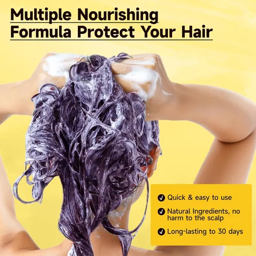 Miniatura 5 de Champú de tinte para el cabello morado, champú de color para cobertura de cabello gris, champú de tinte de cabello morado a base de hierbas 3 en 1
