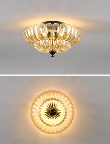 Miniatura 5 de Lámpara de techo semiempotrada, accesorio de lámpara de techo de vidrio ámbar, lámpara moderna negra de 3 bombillas cerca del techo, luces de techo