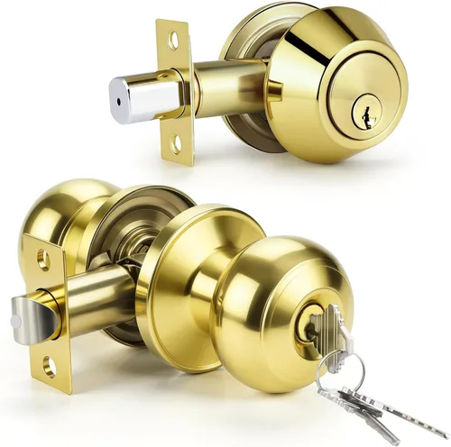 Miniatura 8 de KNOBWELL Juego de perilla de puerta y cerrojo de doble cilindro con llave, juego de cerradura de puerta exterior con cerrojo de seguridad, juego