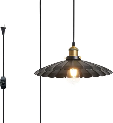 Miniatura 14 de Lámpara colgante negra, lámpara colgante retro de 9.8 pulgadas para dormitorio, luces colgantes brillantes de cocina, sala de estar, 6.5 pies