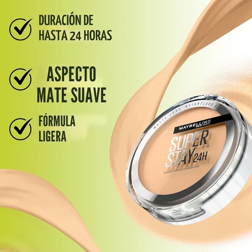 Miniatura 5 de Maybelline Super Stay Up - Base híbrida en polvo hasta 24 horas, maquillaje de cobertura media a completa, acabado mate, 102, 1 unidad