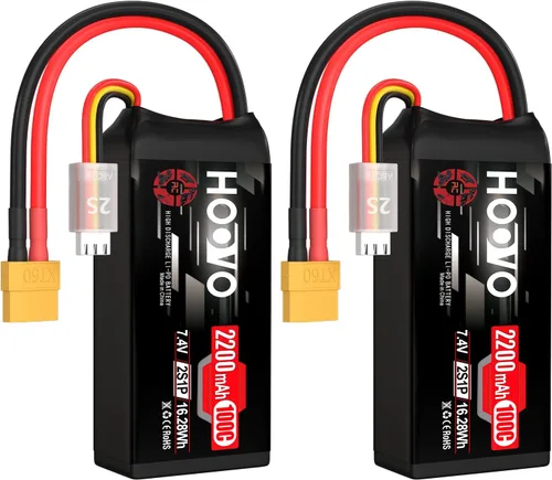 HOOVO 2S Shorty Lipo Battery 2200mAh 100C 7.4V RC Lipo Batería con conector XT60 para FPV Racing Drone RC Avión Helicóptero Quadcopter Car-2 Pack