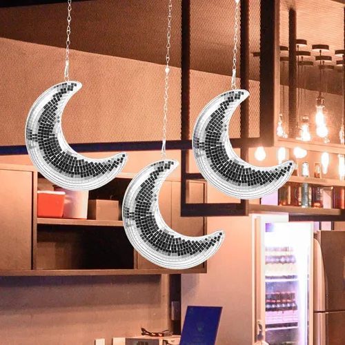 Miniatura 8 de DOITOOL Bola de discoteca, difusor de bola de discoteca colgante en forma de luna con cadena de 20 pulgadas para fiesta de discoteca, adornos