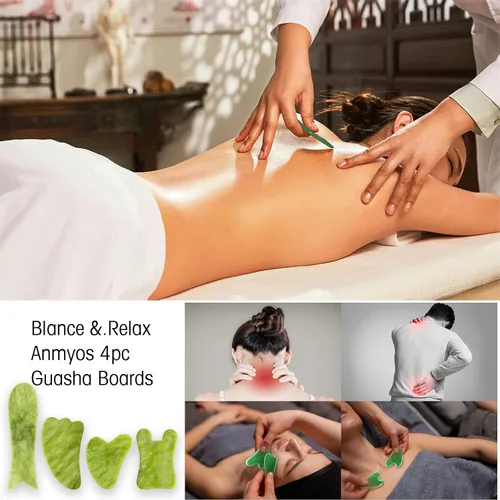 Miniatura 6 de AIRLAXER Juego de herramientas faciales Gua Sha, kit de masaje Guasha para cara y cuerpo, tabla de masaje de raspado, juego de 4 piezas para terapia