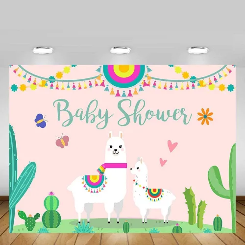 Miniatura 2 de Fondo de cabina de estudio fotográfico para baby shower, fiesta rosa, cactus mexicano, llama, mamá, señorita, fondos de fotografía para suministros