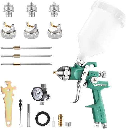 Kit de pistola de pulverización HVLP Dotool H827, pistola de pintura automotriz con boquillas de 1.4/1.7/2.0 mm, pistola de aire con capacidad de