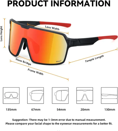 Miniatura 3 de Karsaer Lentes de sol deportivos de gran tamaño para hombres y mujeres, lentes de protección UV de marco grande, ideales para béisbol, correr, Marco