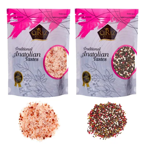 Cerez Pazari Mezcla de Pimienta Arcoíris 12 oz y Sal Rosa del Himalaya (grano grueso) 2 lbs, Pimienta Entera Negra, Rosa, Verde, Blanca para