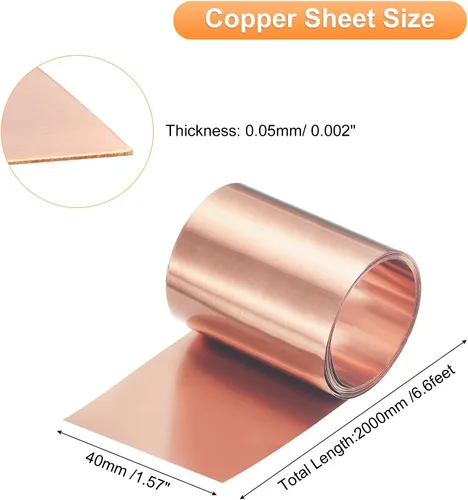 Miniatura 88 de uxcell Rollo de lámina de cobre de 78.740 in x 0.394 in x 0.001 in, 99.9% de tira de cobre puro de cobre intermitente placa de lámina de metal