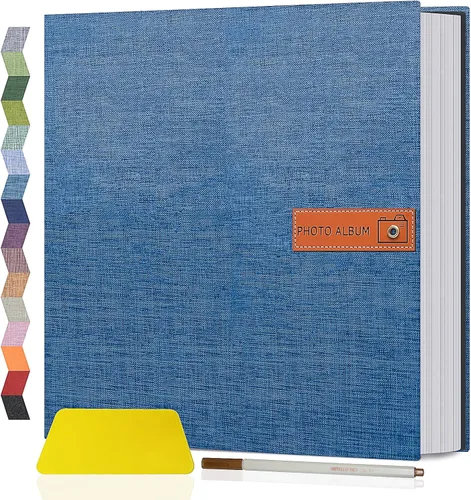 Miniatura 44 de Popotop Álbum de fotos grande autoadhesivo 4x6 5x7 8x10, álbum de recortes DIY, libro de fotos, regalos para mamá, familia, bebé y boda, con Azul