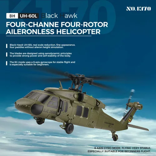 Miniatura 2 de Helicóptero RC para adultos, K170 UH-60L 170 Tamaño 2.4G 4CH 6-Axis Gyro Flybarless Helicóptero RC con altitud flotante, acelerador de mano